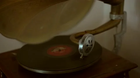 Old Brownish Gramophone Playing on a Corner Stock-Footage 153616261