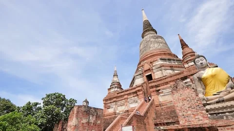 Old buddha statue and pagoda ,temple in Ayutthaya Historical Park. Stock Footage 139864536