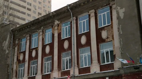 Old building on a background of snowfall Stock Footage 129521671
