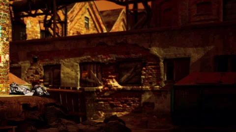 Old building with bricks and remnants of windows at dusk Stock Footage 345062938