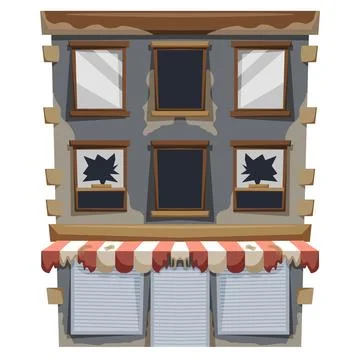 Old Building with Broken Windows and Shuttered Shops Ilustración de archivo