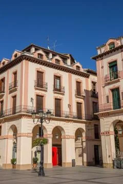 Old building at the central square in Huesca Stock Photos
