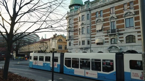 Old building in classical architecture, Tram passing by, Gothenburg, Tilt Up Vídeos de archivo 126206964