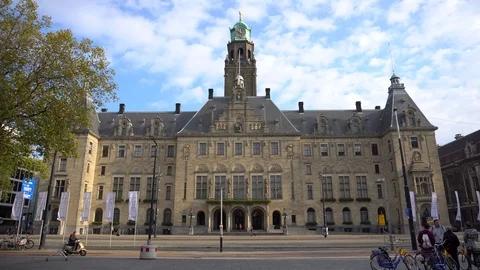 Old building with clock in Rotterdam, The Netherlands Stock Footage 89783381