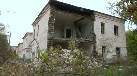 Old Building Collapse. Wide Shot Stock Footage 65434836