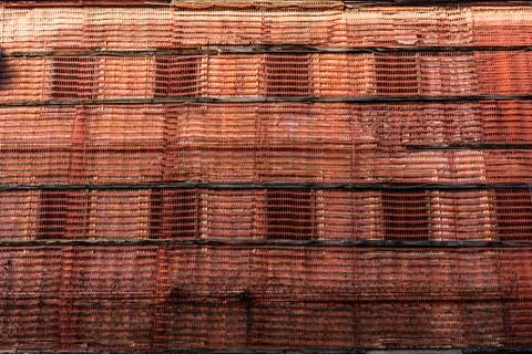 Old building covered with protective plastic Stock Photos