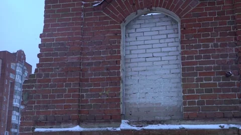 Old building, destroyed. red brick, two-story building Stock Footage 303407241