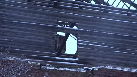 Old building, destroyed. red brick, two-story building Stock Footage 303407269