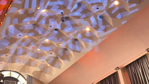 Old building eclectic ceiling with lighting gobos 스톡 동영상 289079433