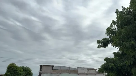 Old Building, Electric Lines And Trees On Cloudy Sky Background At Bangkok Stock Footage 281750487