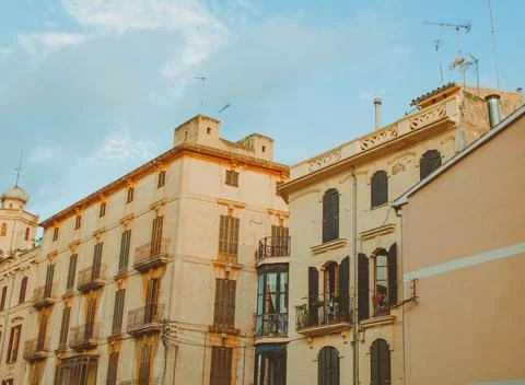 Old building facade, Palma de Mallorca, Spain. Facade of an ancient building. Stock Photos