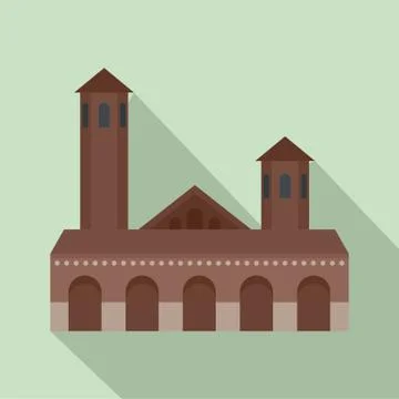 Old building icon, flat style Stock Illustration