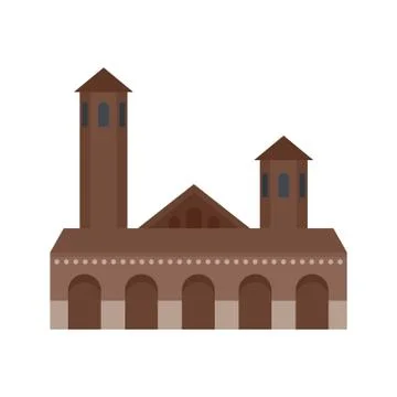 Old building icon, flat style Stock Illustration