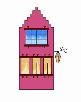 An old building with a lantern in a cartoon style Stock Illustration