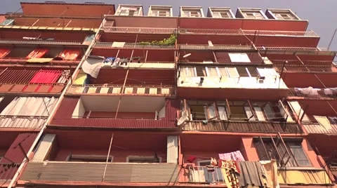Old building with laundry hanging to dry Stock Footage 55081492