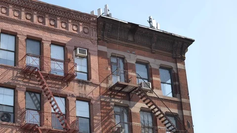 Old building in NY with escape steps Stock Footage 116689399