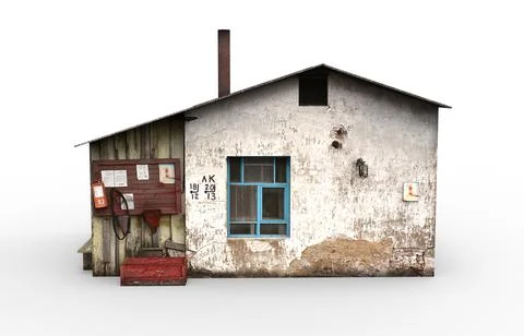 Old building render on a white background. 3D rendering Ilustración de archivo