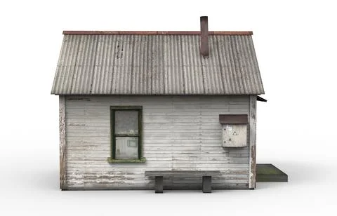 Old building render on a white background. 3D rendering Stock Illustration