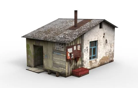 Old building render on a white background. 3D rendering Stock Illustration