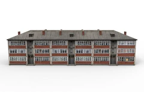 Old building render on a white background. 3D rendering Ilustración de archivo