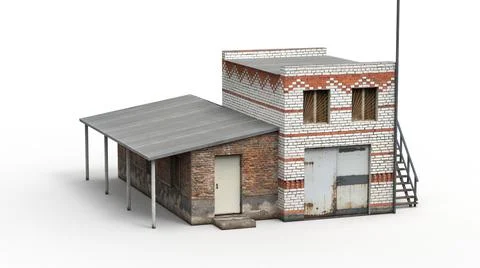 Old building render on a white background. 3D rendering Ilustración de archivo