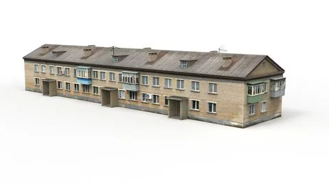 Old building render on a white background. 3D rendering Ilustración de archivo