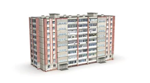 Old building render on a white background. 3D rendering Ilustración de archivo