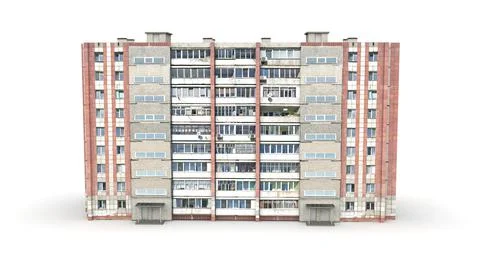Old building render on a white background. 3D rendering Ilustración de archivo