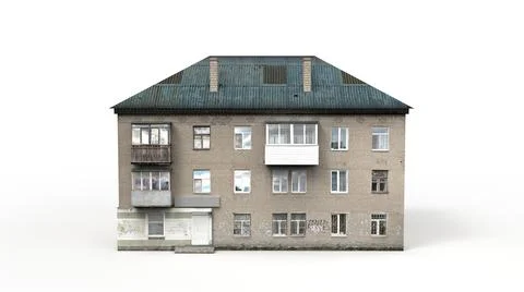 Old building render on a white background. 3D rendering Stock Illustration