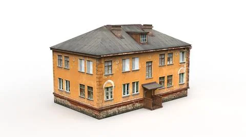 Old building render on a white background. 3D rendering Ilustración de archivo