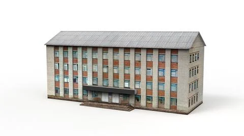 Old building render on a white background. 3D rendering Ilustración de archivo
