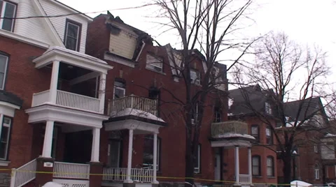 Old building ruined by fire. Stock Footage 34492286