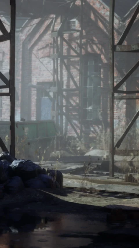 Old building site with construction materials and debris in a dusty area Stock Footage 338423270