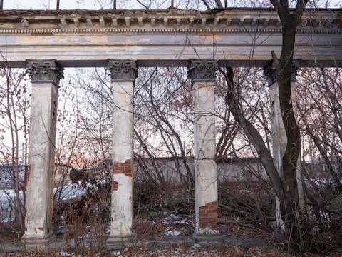 An old building of Soviet type, palace of culture in village. abandoned build Stock Photos