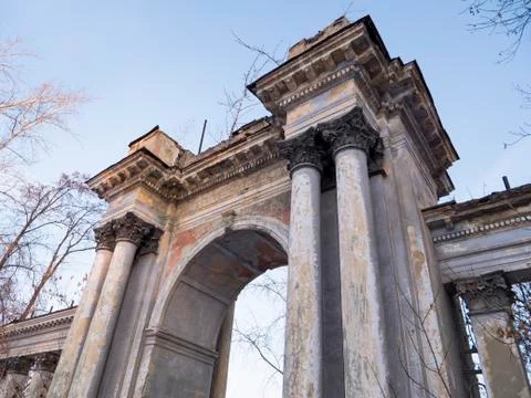 An old building of Soviet type, palace of culture in village. abandoned build Stock Photos