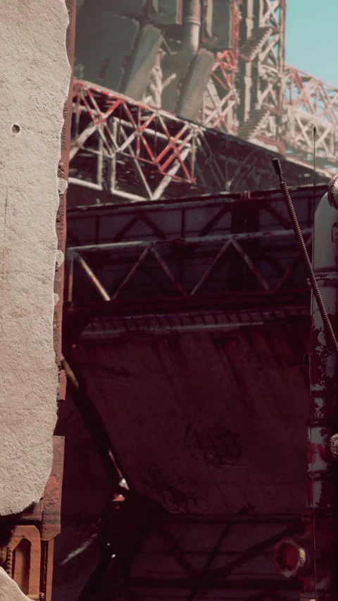 Old building structure with metal beams and clear sky in urban area Vídeos de archivo 337969604