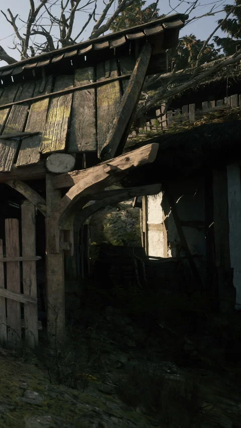 Old building structure in a quiet village during daylight hours Stock Footage 342121892