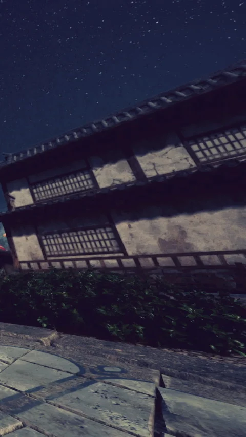 Old building with traditional design under a starry night sky Vídeo Stock 340881319