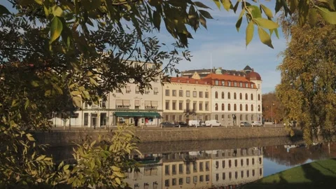 Old Buildings and River Reflection in Downtown Gothenburg, Sweden Stock Footage 233985027