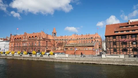 Old buildings on the banks of the Brda River Stock-Footage 335215519