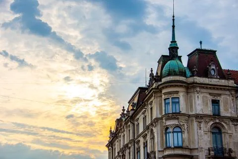 Old buildings in the city of Ljubljana during sunrise Stock Photos