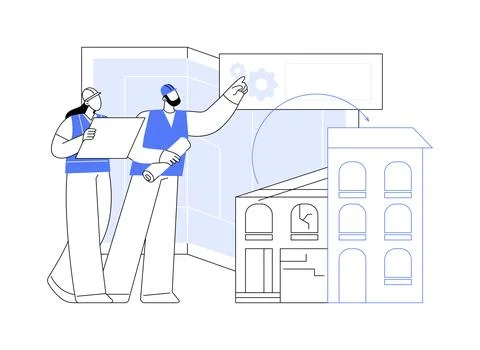 Old buildings modernization abstract concept vector illustration. Ilustración de archivo