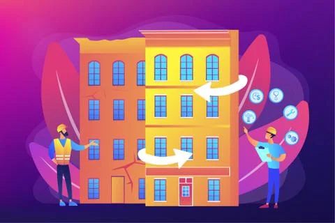 Old buildings modernization concept vector illustration Stock Illustration