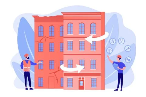 Old buildings modernization concept vector illustration Stock Illustration