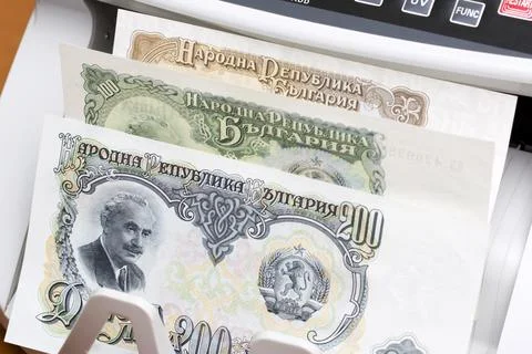 Old Bulgarian  lev in the counting machine Stock Photos