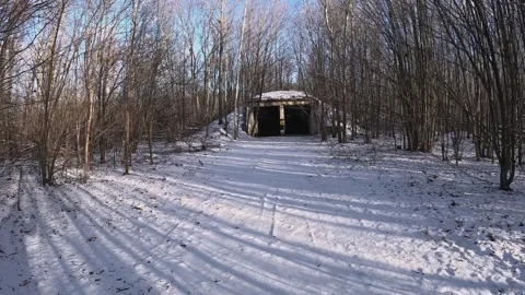 An old bunker for storing nuclear missiles in the forest during the Cold War Stock Footage 295808841