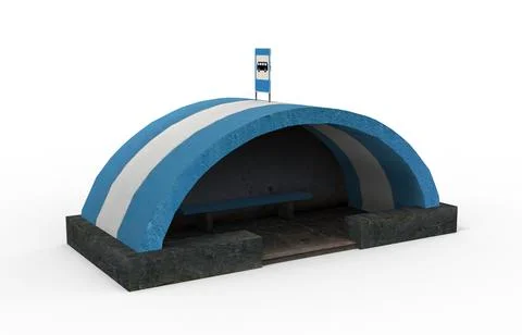 Old bus stop render on a white background. 3D rendering Illustrazione stock