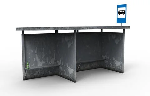 Old bus stop render on a white background. 3D rendering Illustrazione stock