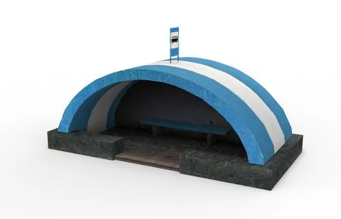 Old bus stop render on a white background. 3D rendering Illustrazione stock