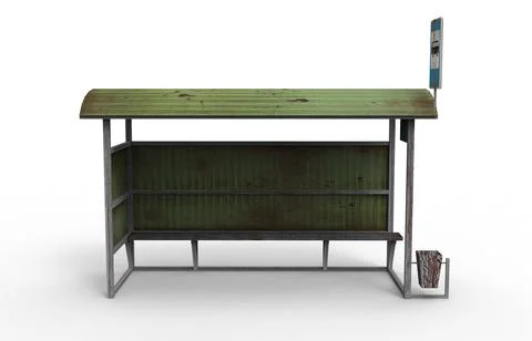 Old bus stop render on a white background. 3D rendering Stock Illustration